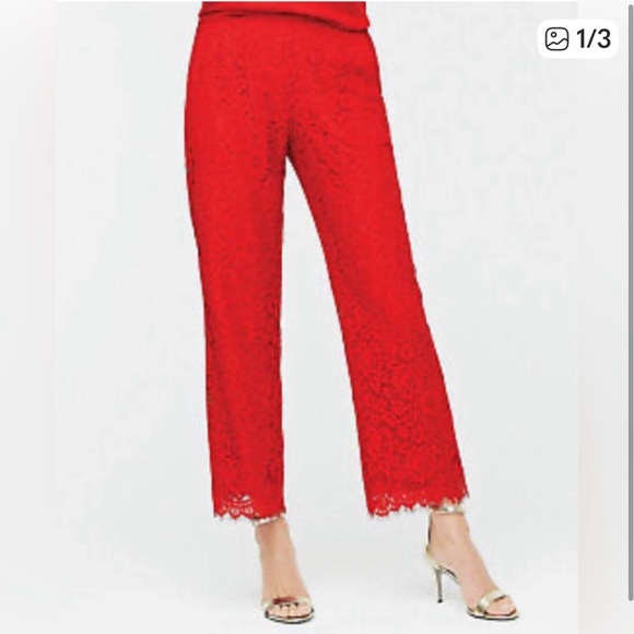 J Crew Easy pants cropped red lace elastic backed waist EUC size 4 - Picture 5 of 9